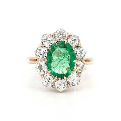 1.45 Antique Victorian Emerald & Diamond Ring 14k