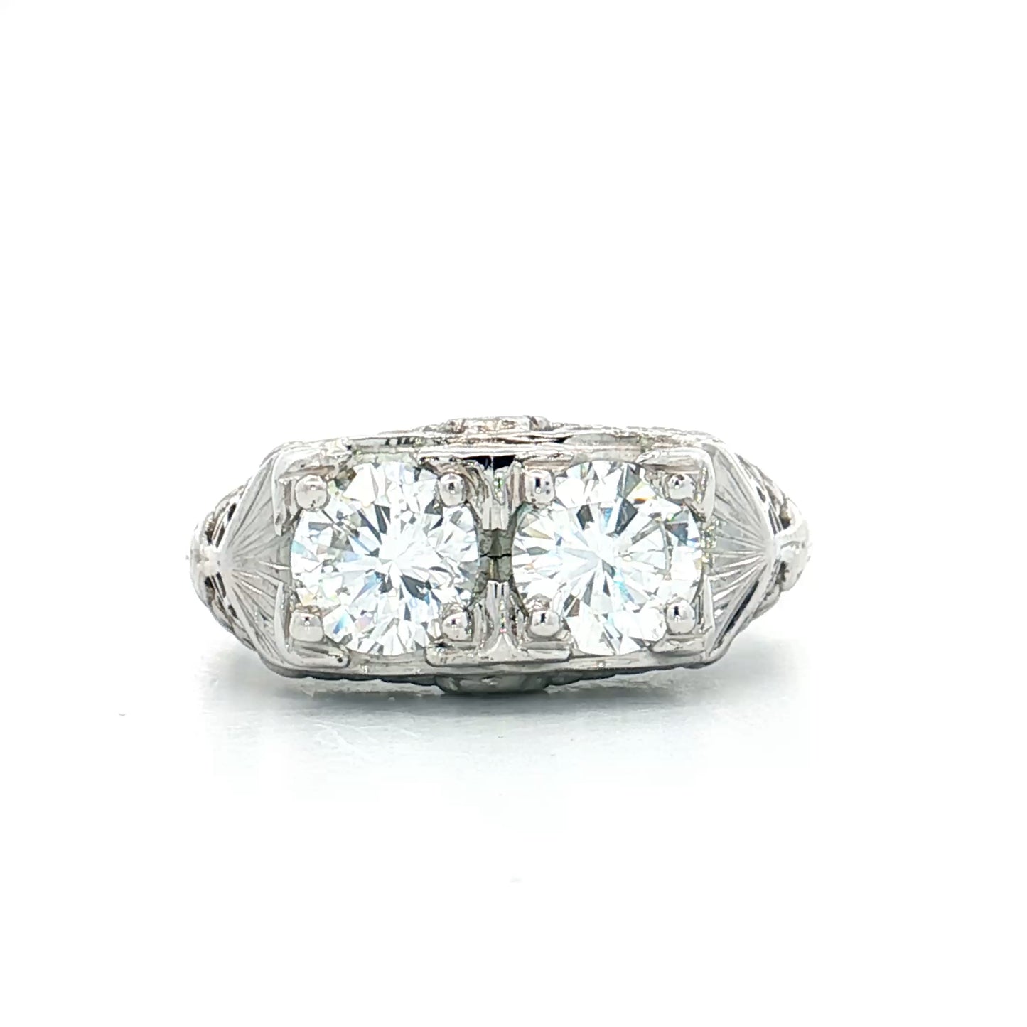 1.45 Vintage Toi Et Moi Diamond Ring 18k White Gold