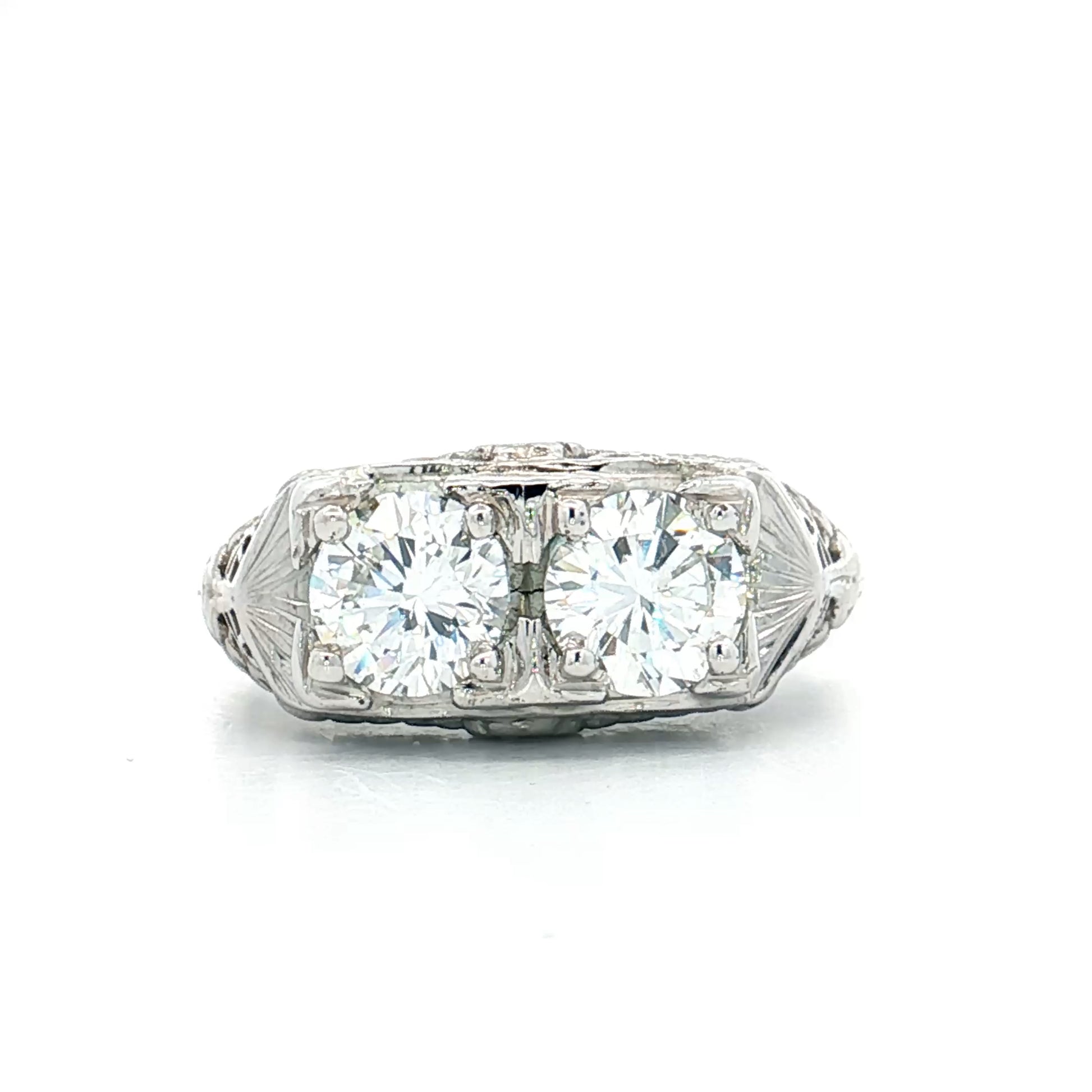 1.45 Vintage Toi Et Moi Diamond Ring 18k White Gold