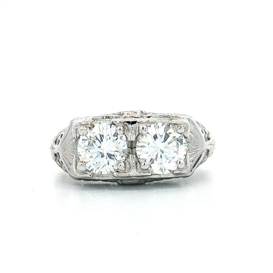 1.45 Vintage Toi Et Moi Diamond Ring 18k White Gold