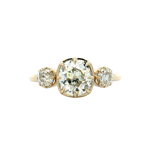 1.47 Old Mine Cushion Diamond Three Stone Ring 14k