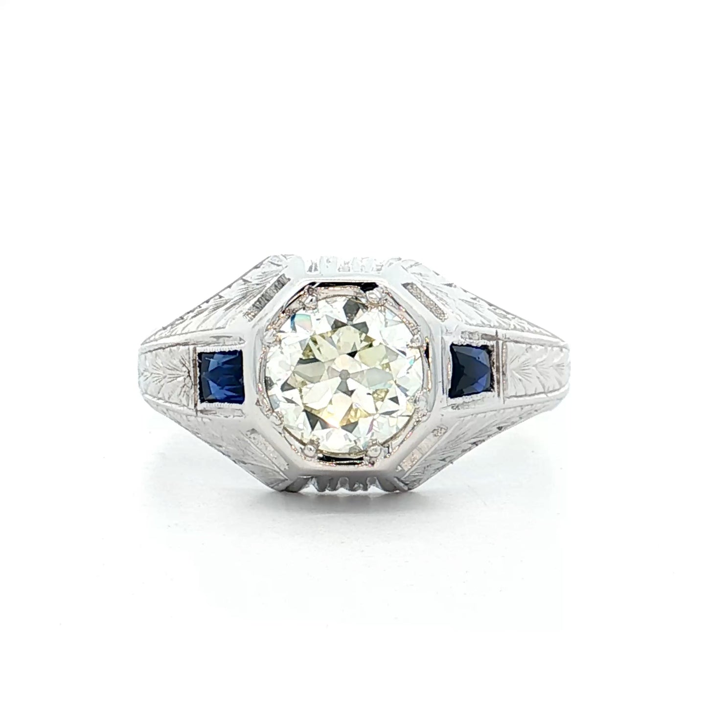 1.49 Antique Deco Mens Diamond Ring in 18k White Gold