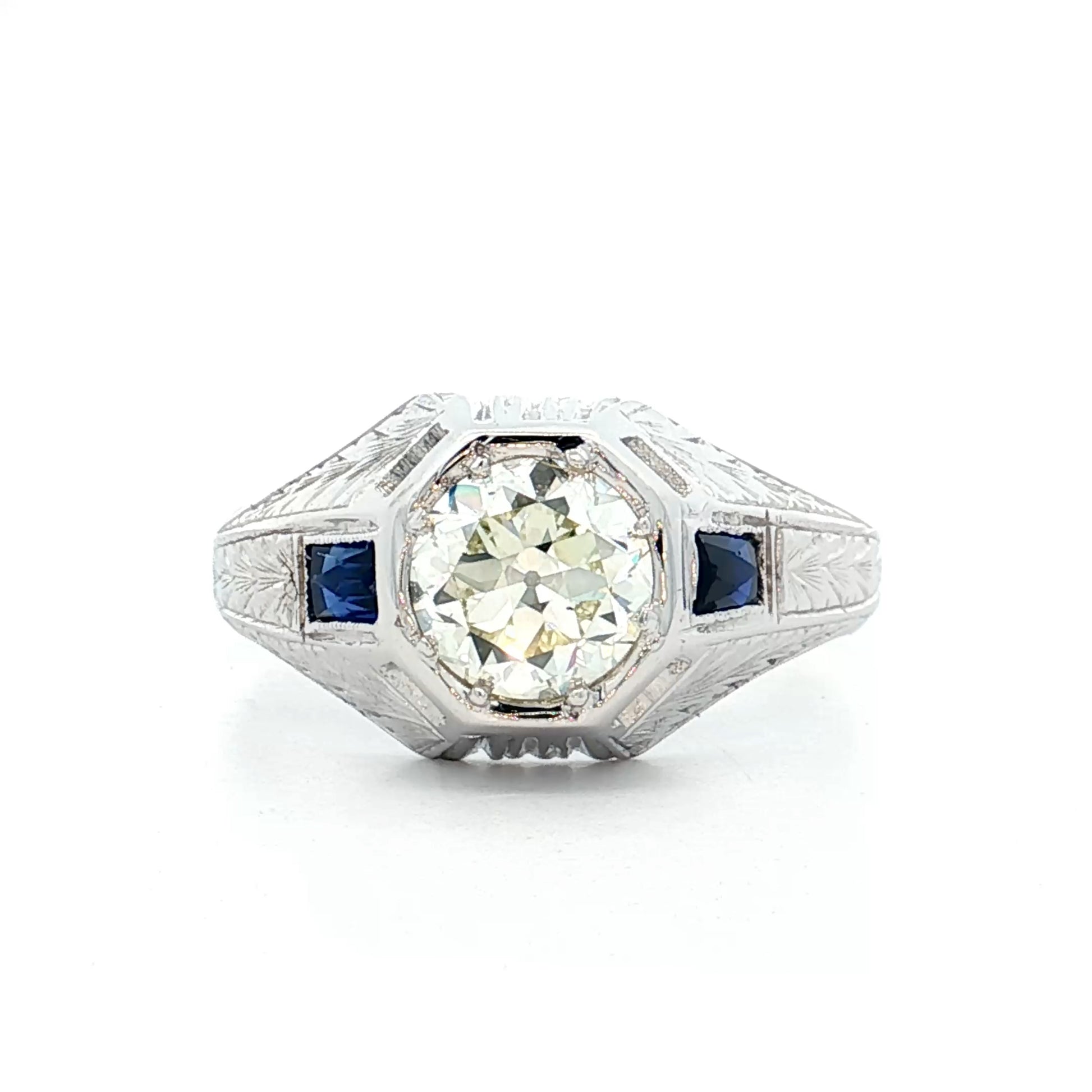 1.49 Antique Deco Mens Diamond Ring in 18k White Gold