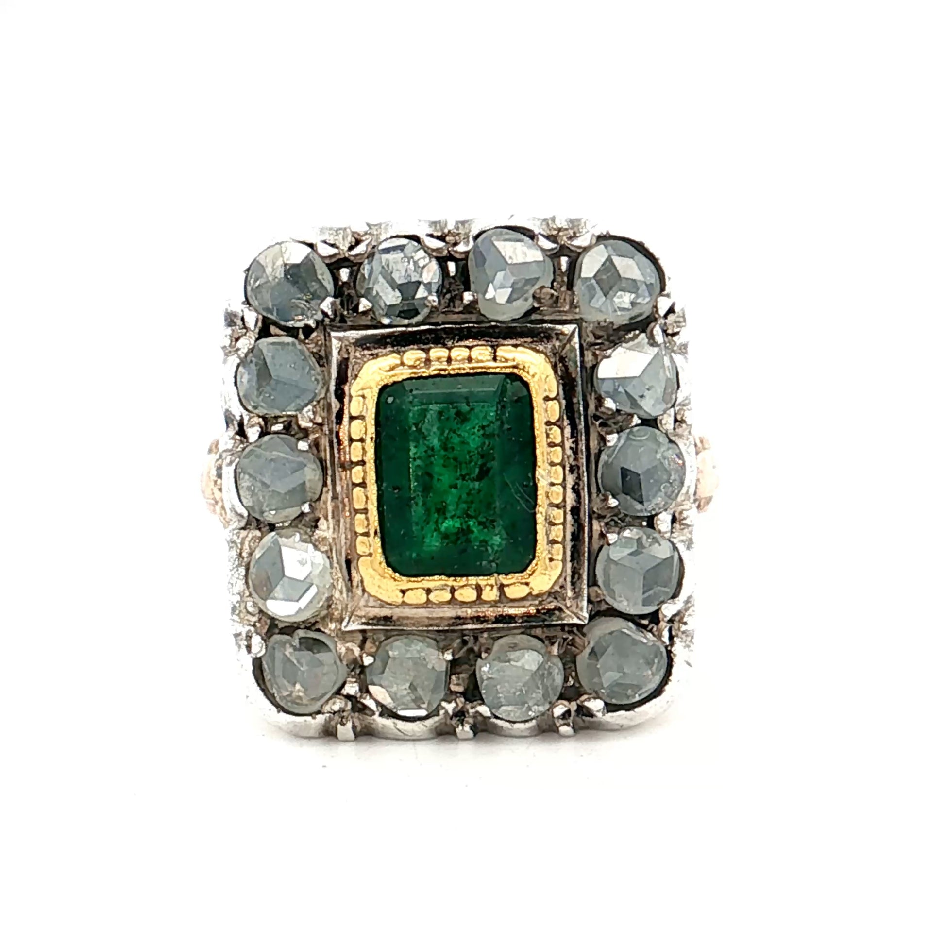 1.50 Antique Georgian Emerald & Diamond Ring 12k/SS