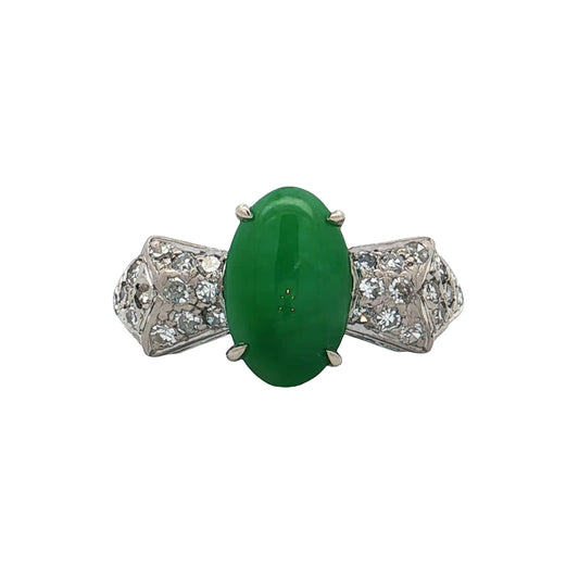 1.50 Antique Green Jadeite Cocktail Ring in Platinum