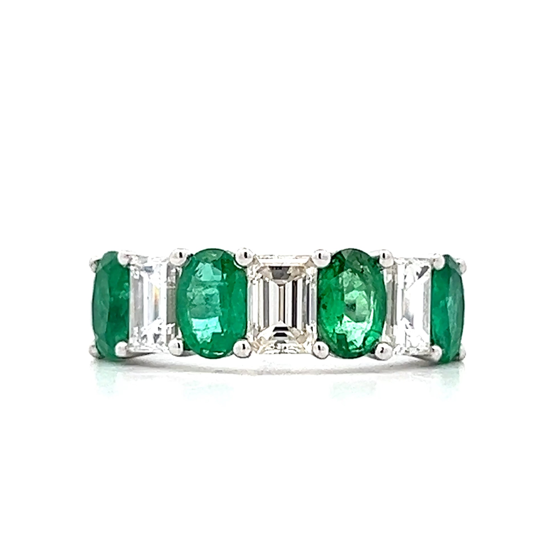 1.50 Emerald & Diamond Stacking Ring in 18k White Gold