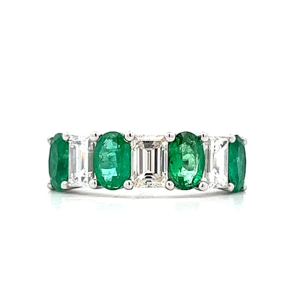1.50 Emerald & Diamond Stacking Ring in 18k White Gold