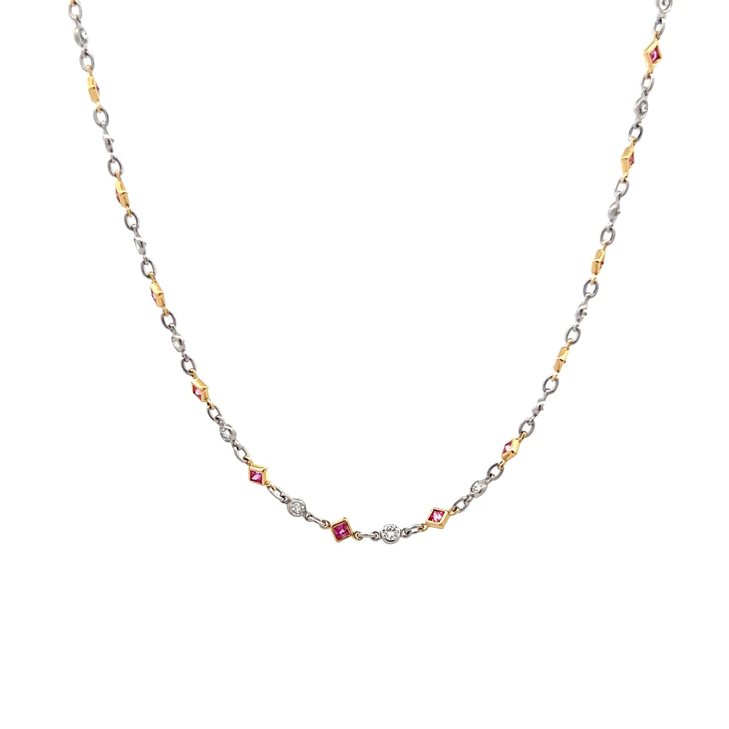 1.50 Pink Sapphire & Diamond Necklace in Platinum/18k