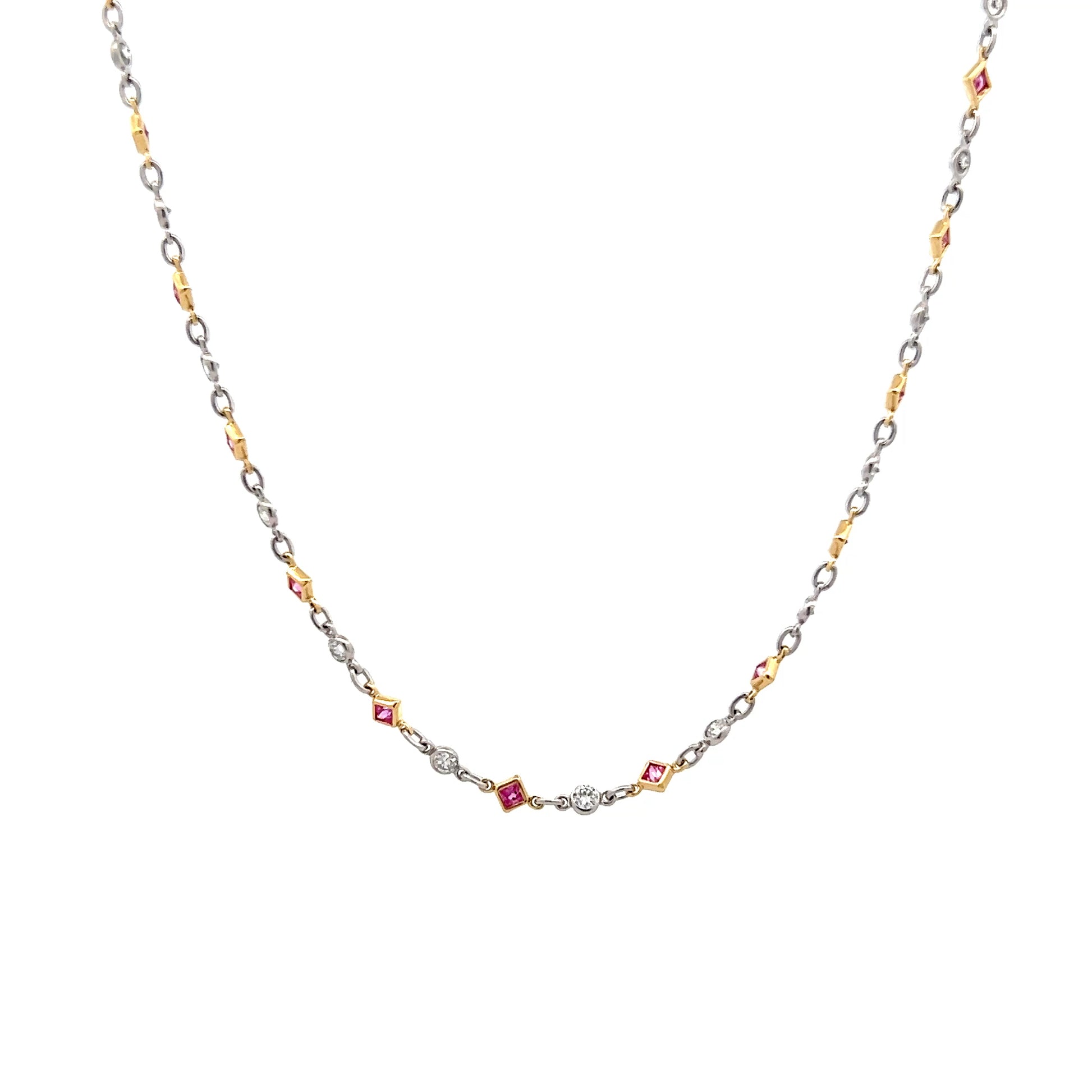 1.50 Pink Sapphire & Diamond Necklace in Platinum/18k