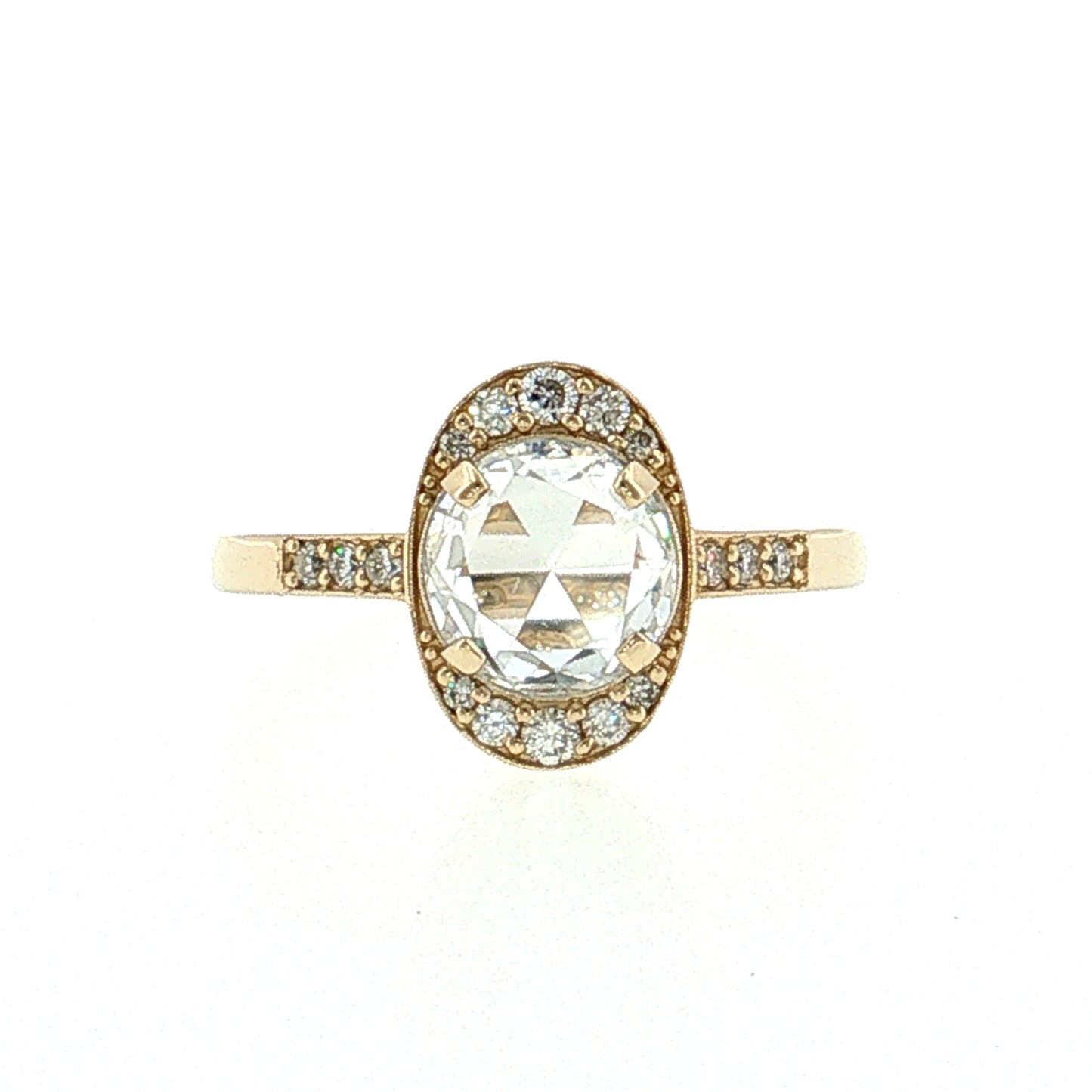 1.50 Rose Cut Diamond Halo Engagement Ring 14k