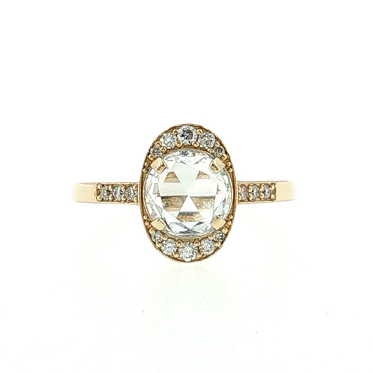1.50 Rose Cut Diamond Halo Engagement Ring 14k
