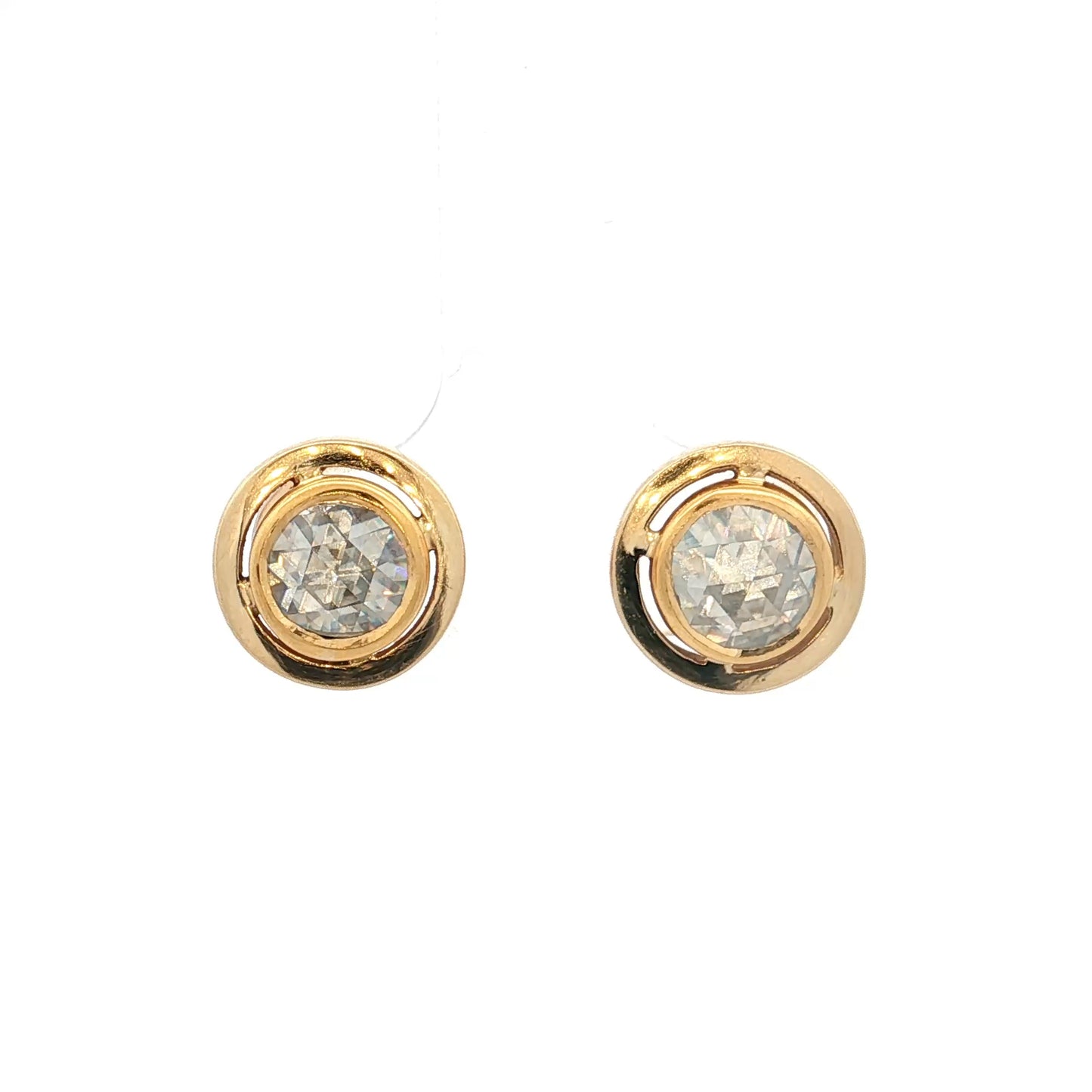 1.50 Rose Cut Diamond Stud Earrings 18k Yellow Gold
