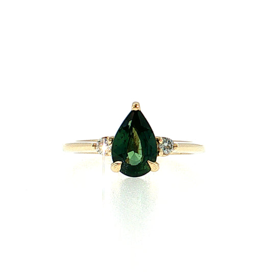 1.52 Pear Sapphire Three Stone Engagement Ring 14k