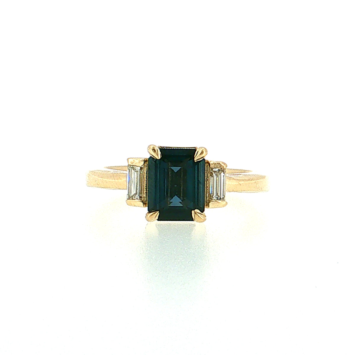 1.54 Emerald Cut Sapphire Three Stone Engagement Ring 14k