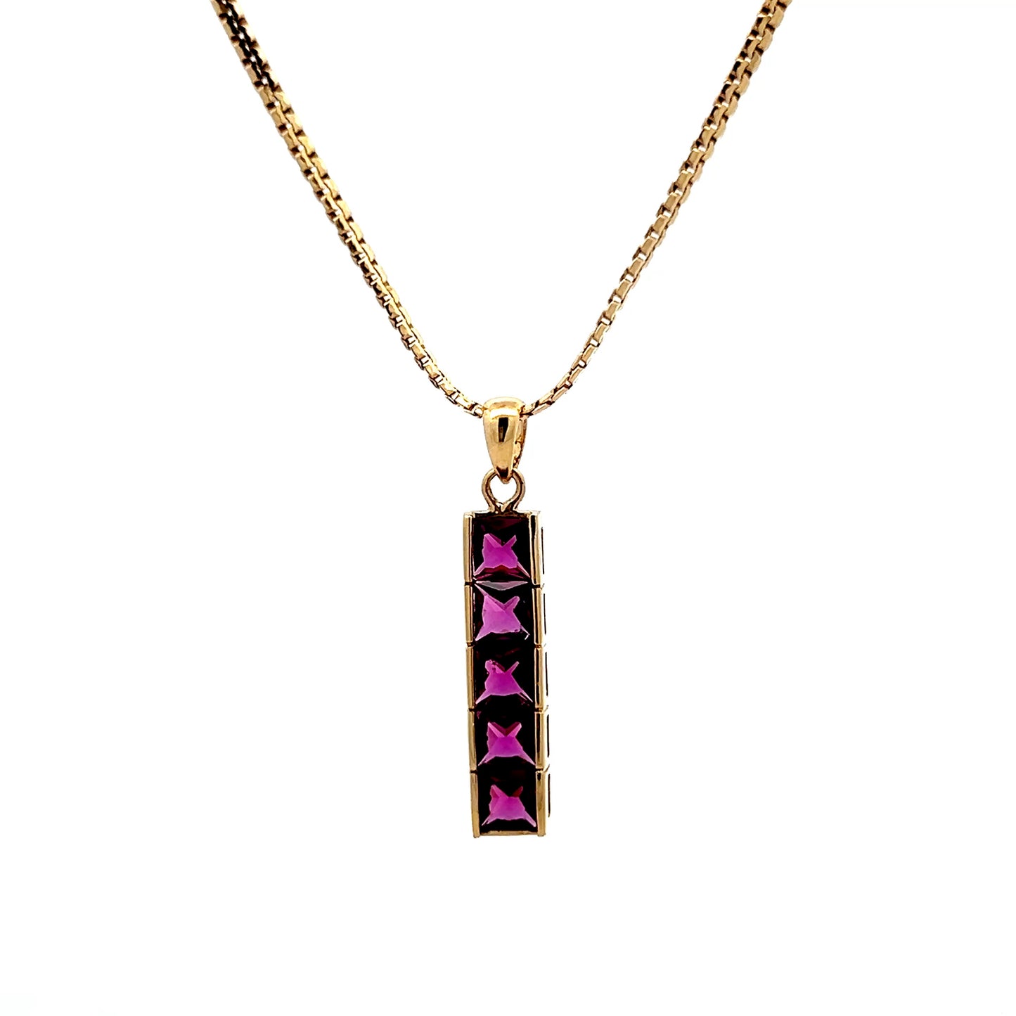 1.55 Garnet Bar Pendant Necklace in 14k Yellow Gold