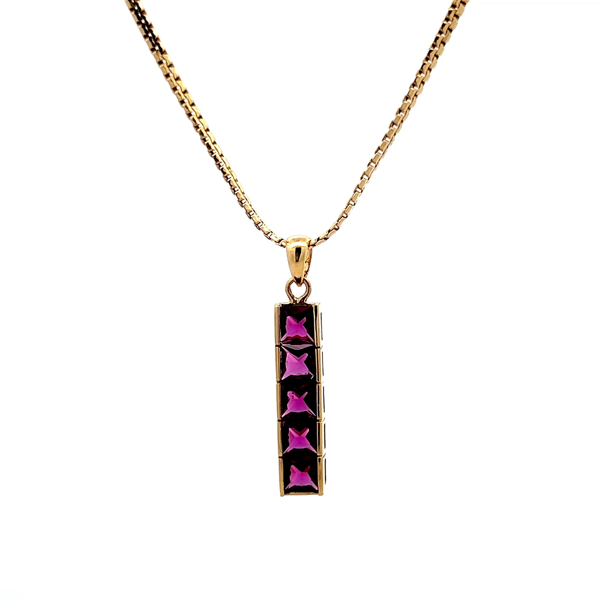 1.55 Garnet Bar Pendant Necklace in 14k Yellow Gold