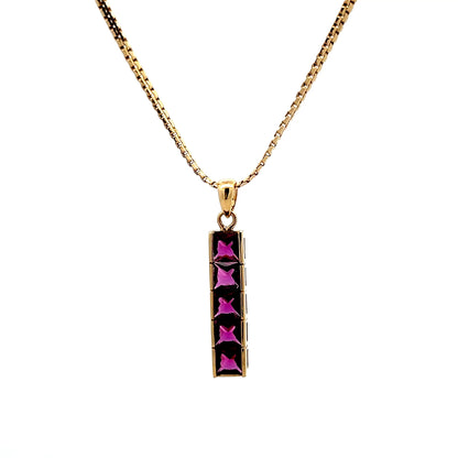 1.55 Garnet Bar Pendant Necklace in 14k Yellow Gold