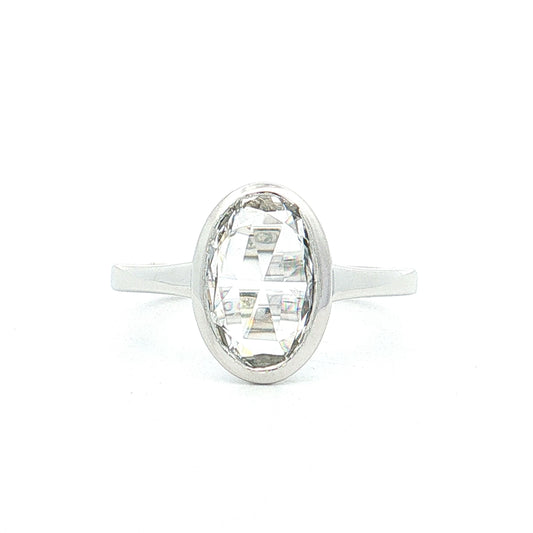 1.55 Oval Rose Cut Diamond Engagement Ring 14k White Gold
