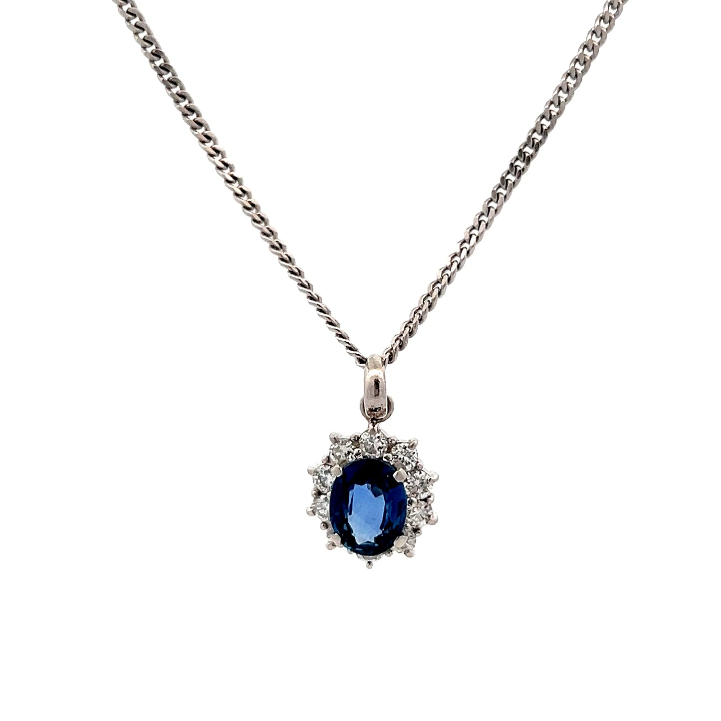 1.56 Blue Sapphire & Diamond Pendant Necklace in Platinum