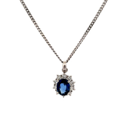 1.56 Blue Sapphire & Diamond Pendant Necklace in Platinum