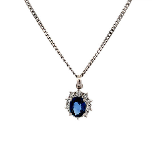 1.56 Blue Sapphire & Diamond Pendant Necklace in Platinum