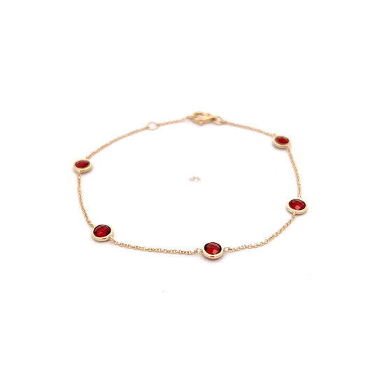1.58 Round Bezel Garnet Bracelet in 14k Yellow Gold