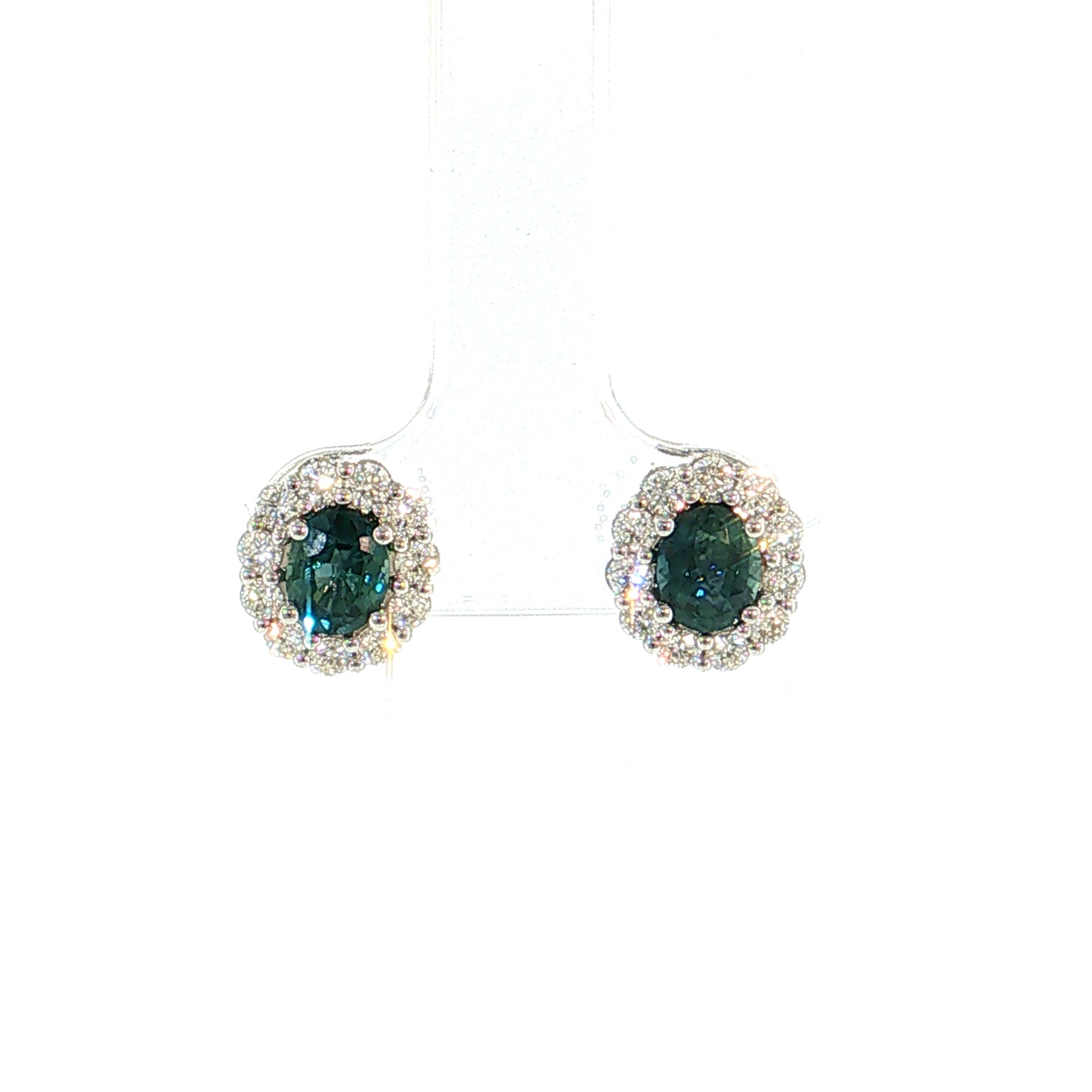 1.59 Oval Sapphire & Diamond Halo Stud Earrings 14k