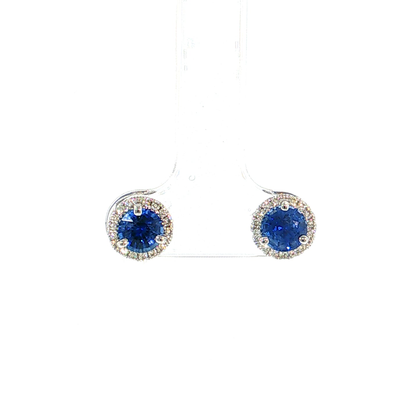 1.60 Blue Sapphire & Diamond Halo Stud Earrings 14k White Gold