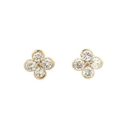 1.60 Diamond Cluster Stud Earrings 14k Yellow Gold
