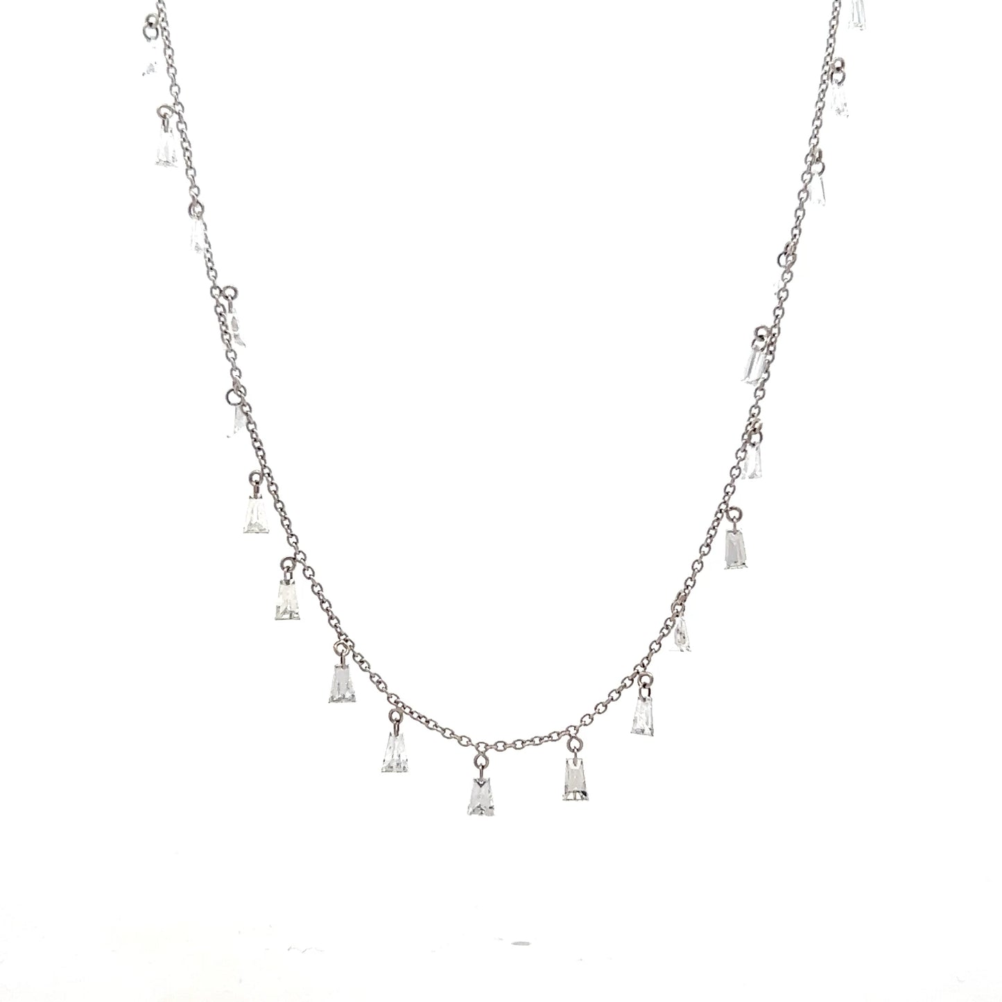 1.60 Tapered Baguette Diamond Drop Necklace 18k