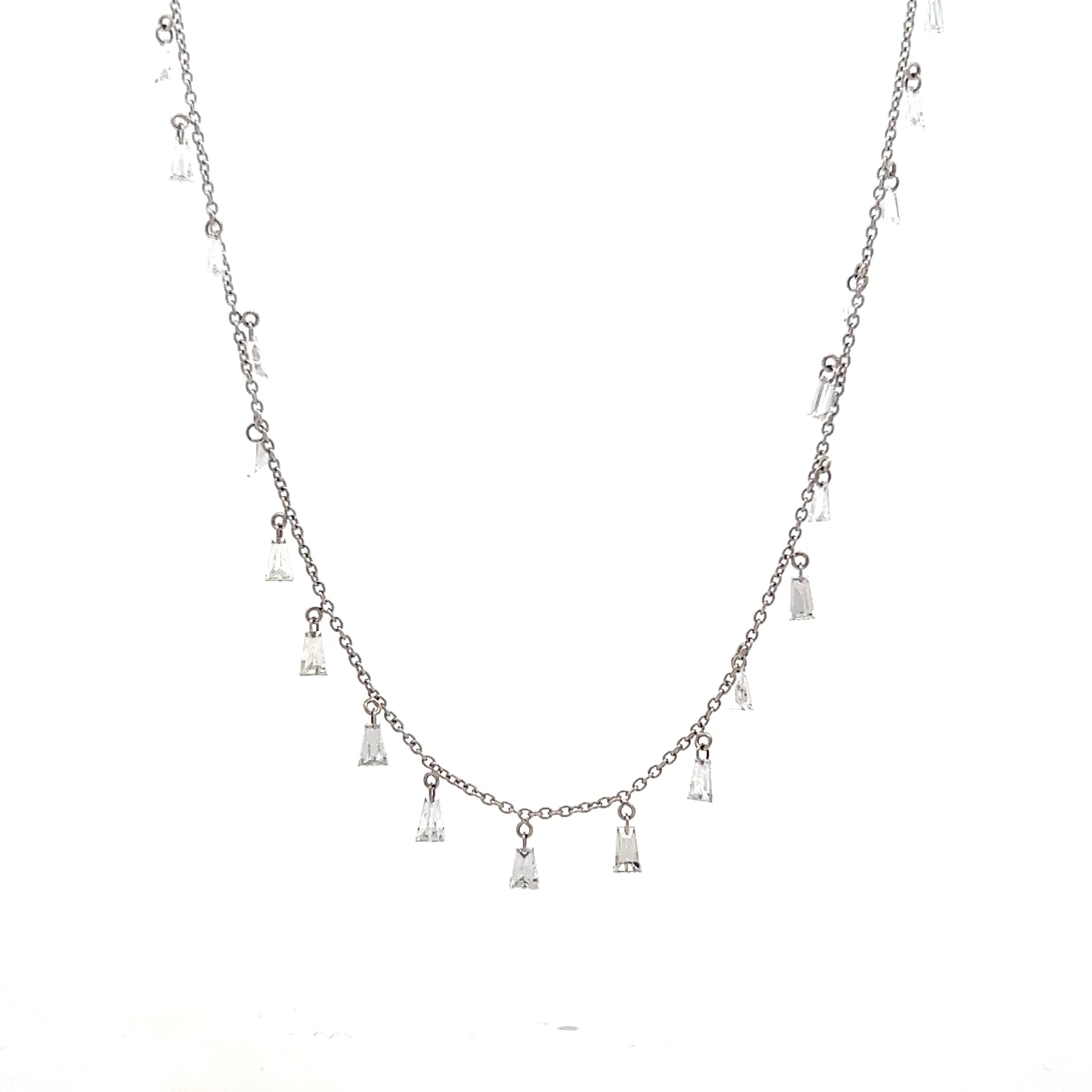 1.60 Tapered Baguette Diamond Drop Necklace 18k
