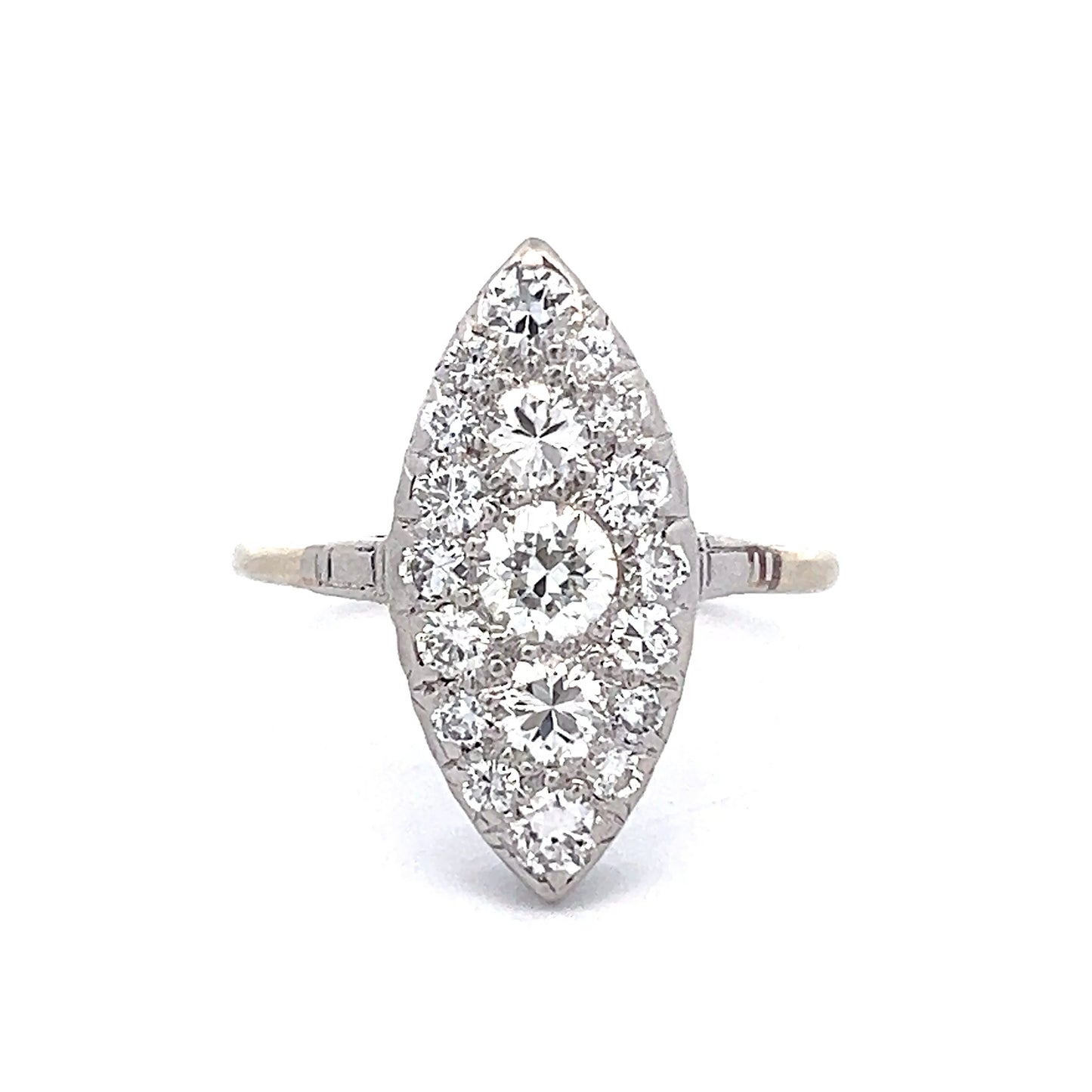 1.60 Vintage Deco Navette Cocktail Ring Platinum/14k