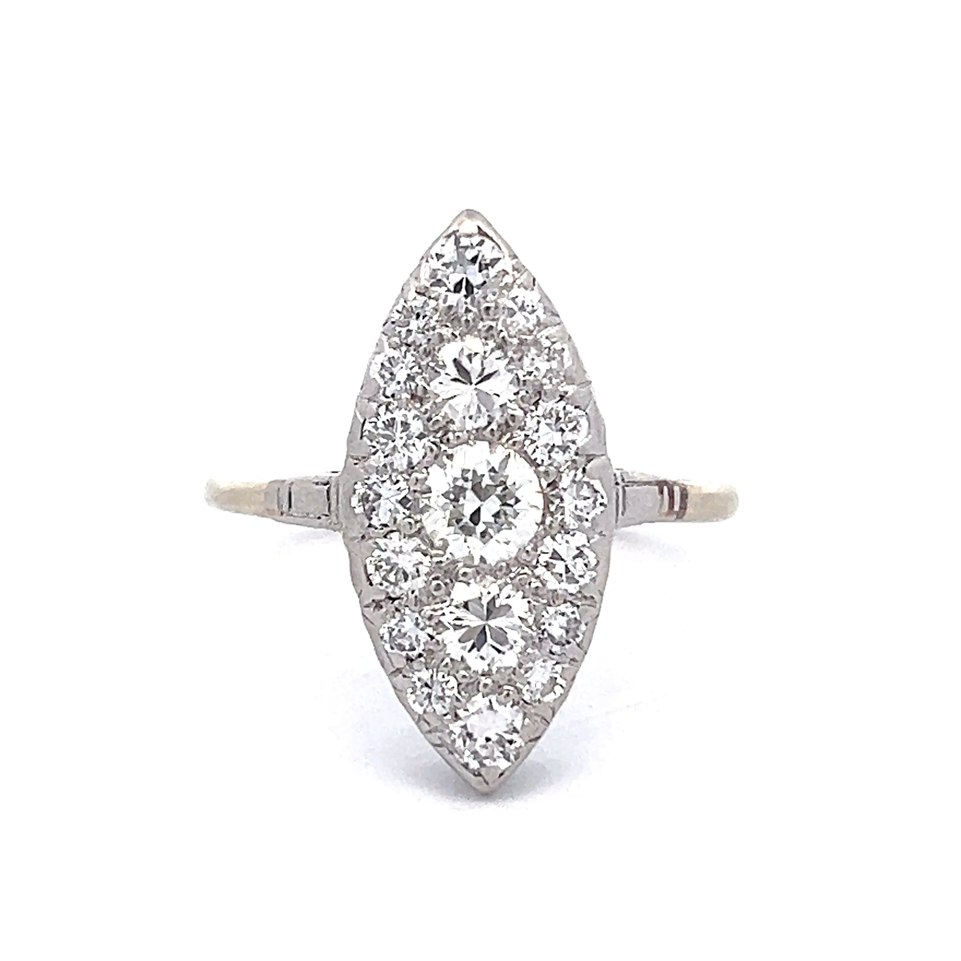 1.60 Vintage Deco Navette Cocktail Ring Platinum/14k