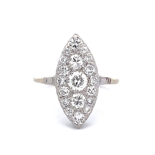 1.60 Vintage Deco Navette Cocktail Ring Platinum/14k