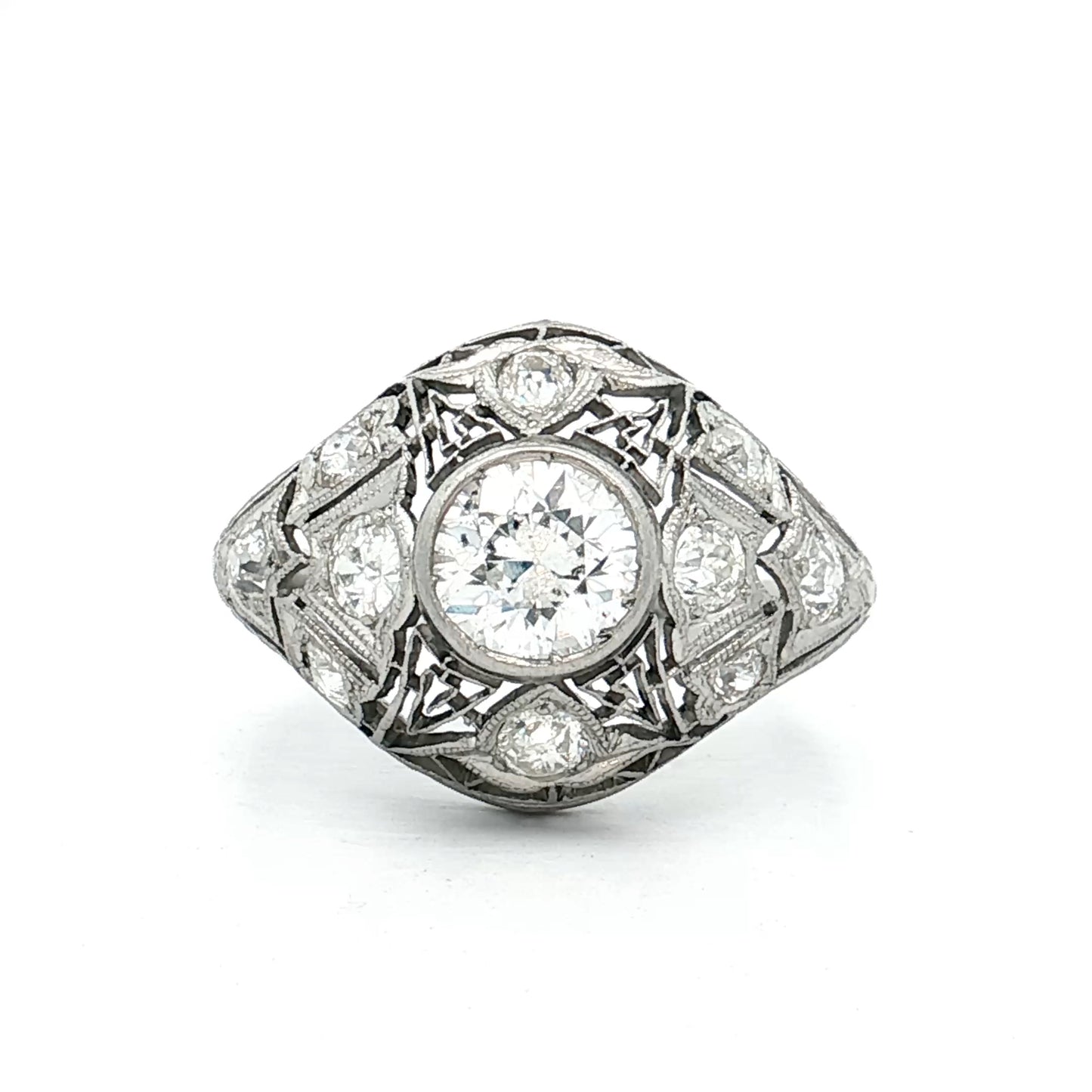 1.62 Antique Deco Diamond Cocktail Ring Platinum