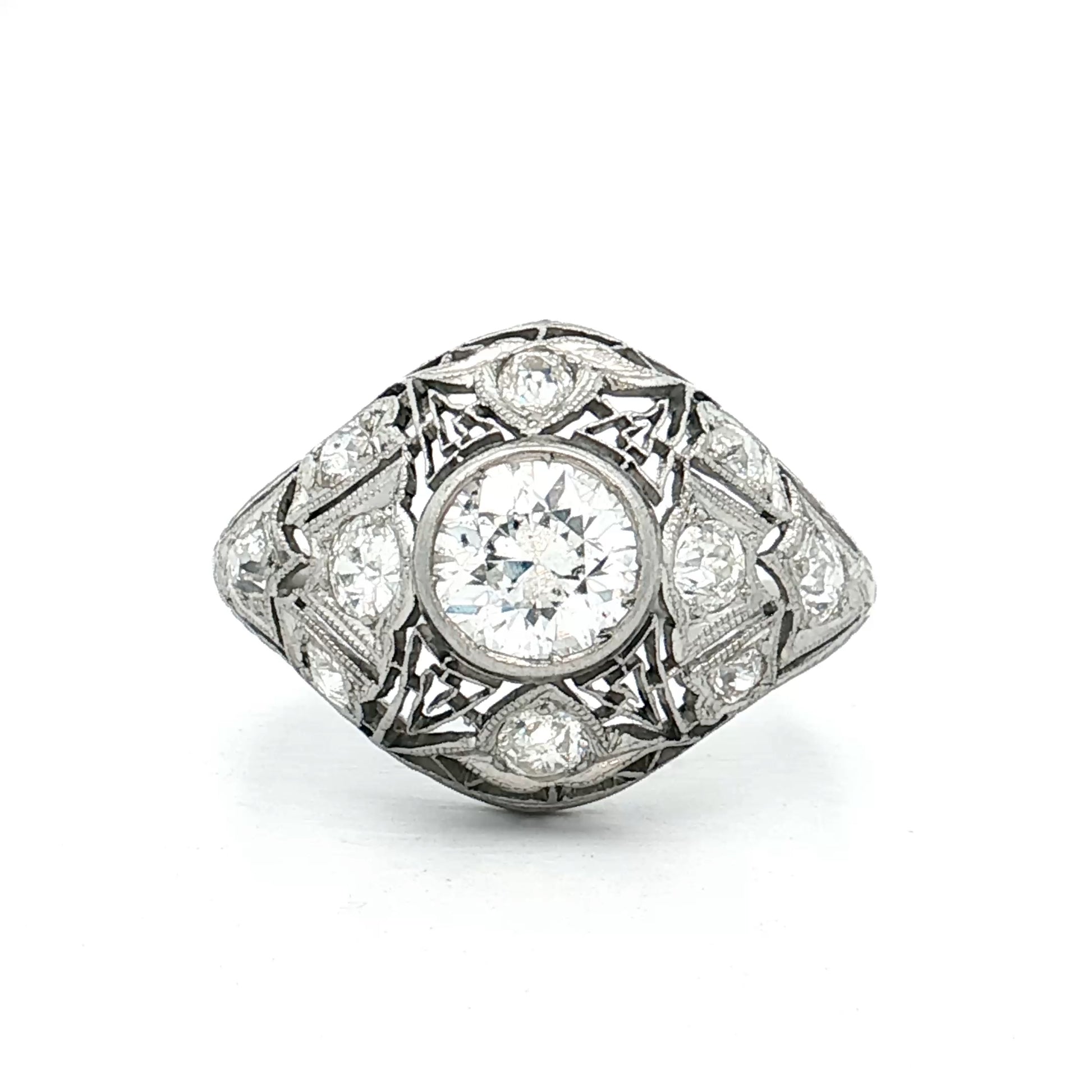 1.62 Antique Deco Diamond Cocktail Ring Platinum
