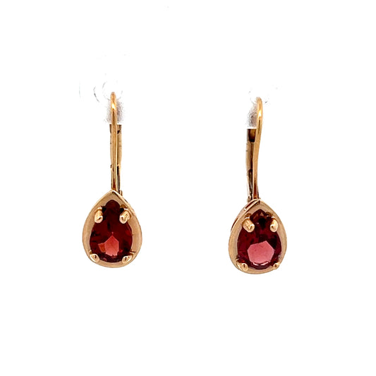 1.62 Pear Cut Garnet Drop Earrings in 14k Yellow Gold
