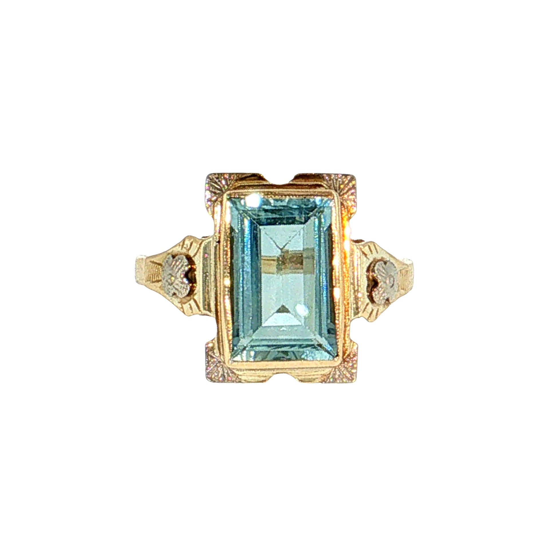 1.65 Antique Art Deco Aquamarine Cocktail Ring 14k