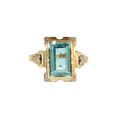 1.65 Antique Art Deco Aquamarine Cocktail Ring 14k