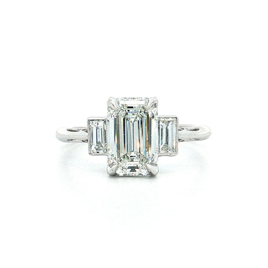 1.66 Emerald Cut Diamond Engagement Ring Platinum
