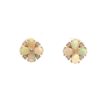 1.68 Cabochon Opal & Diamond Earrings in 14k