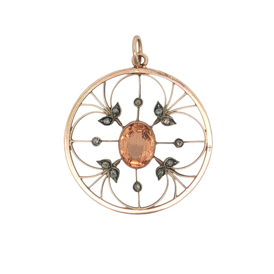 1.69 Victorian Topaz & Diamond Pendant 9k & Sterling Silver