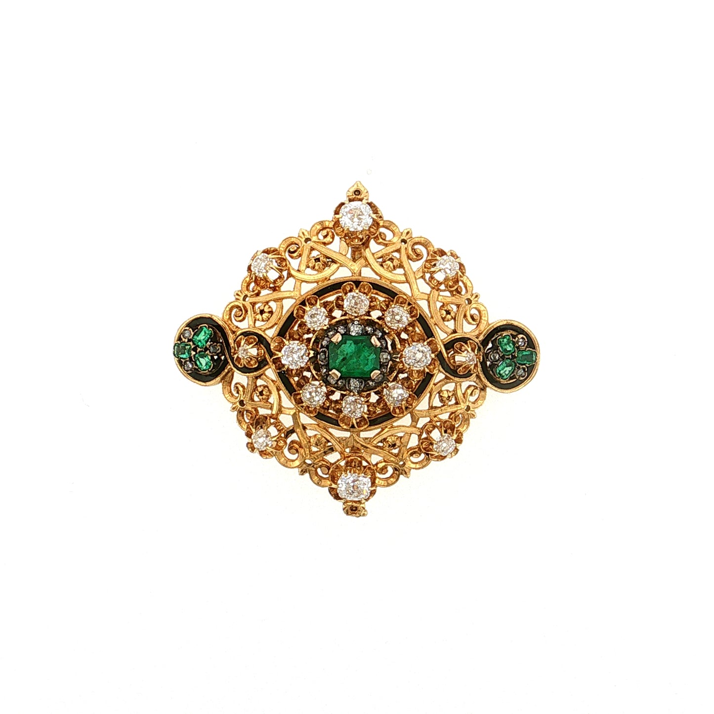 1.70 Antique Victorian Emerald & Diamond Brooch 18k