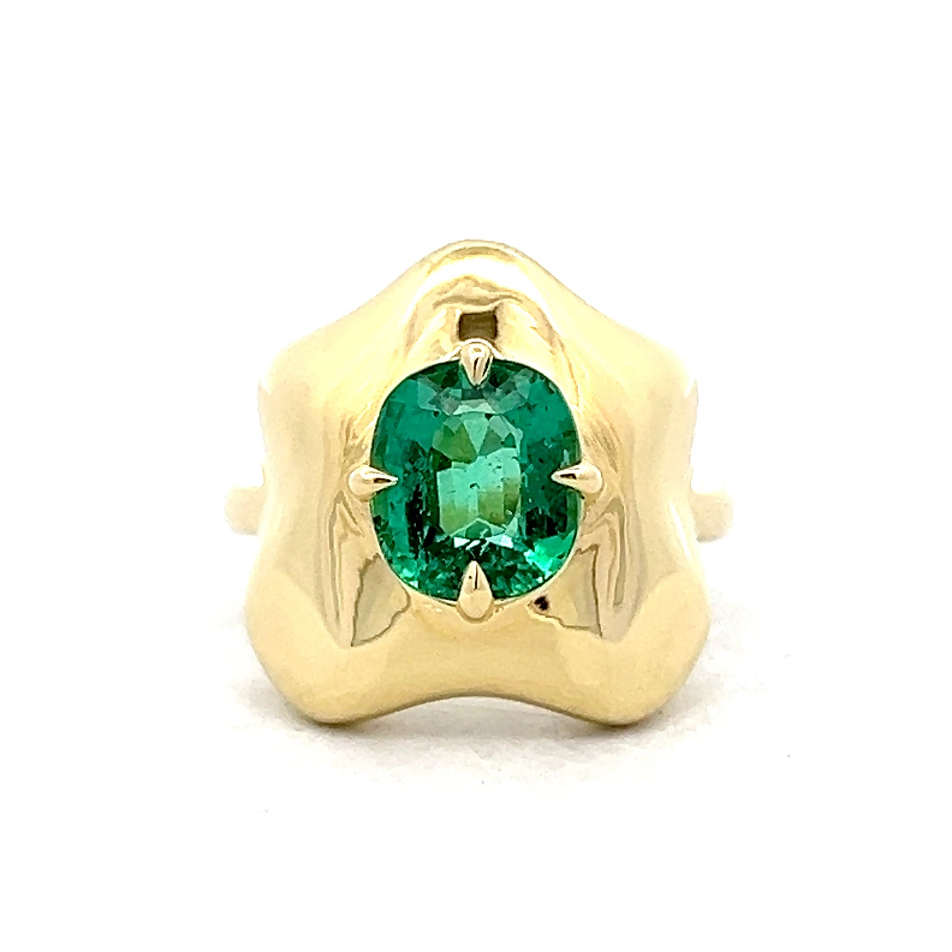 1.70 Cushion Cut Emerald Cocktail Ring in 18k