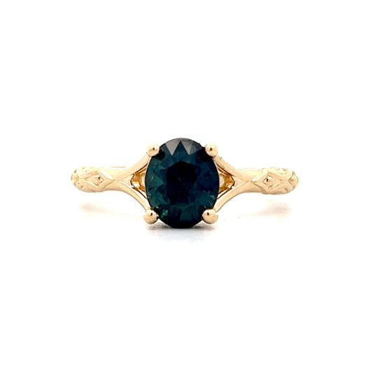 1.70 Teal Solitaire Engagement Ring in 14k Yellow Gold