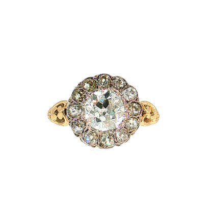 1.72 Antique Victorian Diamond Halo Ring 18K Two-Tone