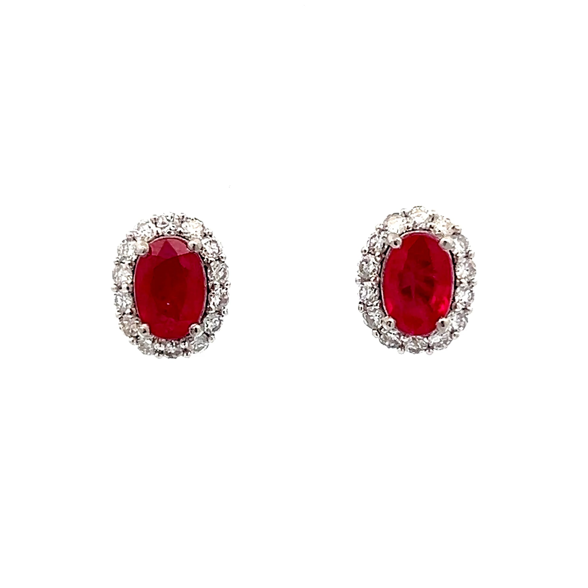 1.72 Oval Ruby & Diamond Stud Earrings in Platinum