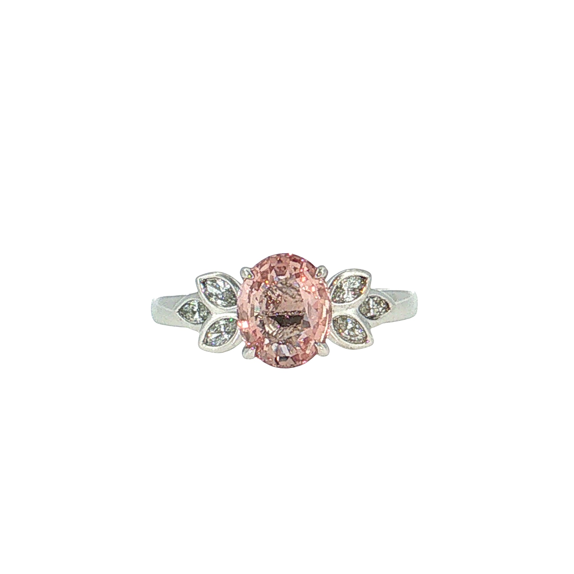 1.73 Oval Padparadscha Sapphire Engagement Ring 14k White Gold