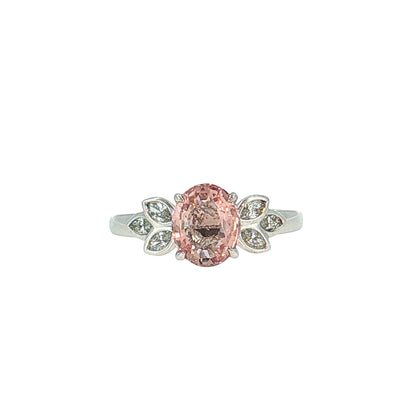1.73 Oval Padparadscha Sapphire Engagement Ring 14k White Gold