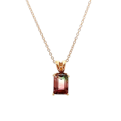 1.74 Emerald Cut Watermelon Tourmaline in 14k